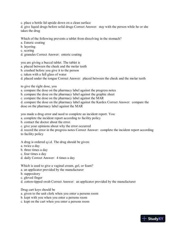 Aide Testing Pharmacology Practice Exam With Answers (315 Solved Questions) - Page 6 preview image