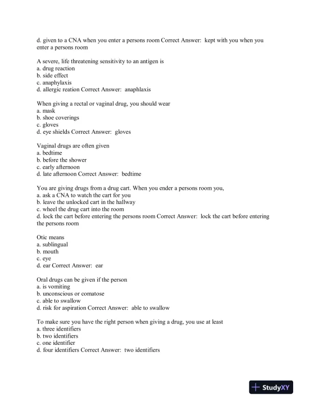 Aide Testing Pharmacology Practice Exam With Answers (315 Solved Questions) - Page 7 preview image