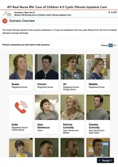ATI RN Nursing Care Of Children Cystic Fibrosis Inpatient Care Simulation Real Life 4.0 With Answers (14 Solved Questions) - Page 1 preview image