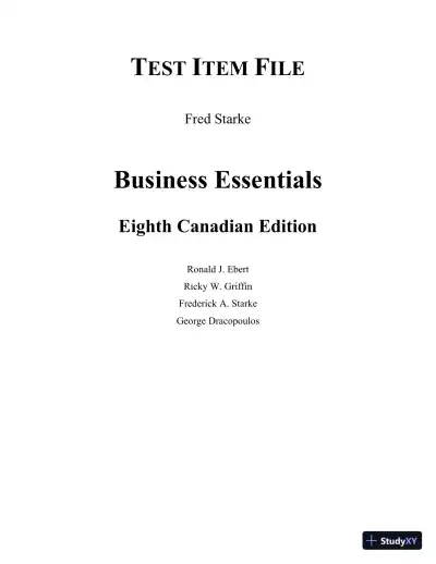 Test Bank For Business Essentials, Eighth Canadian Edition 8th Edition - Page 1 preview image