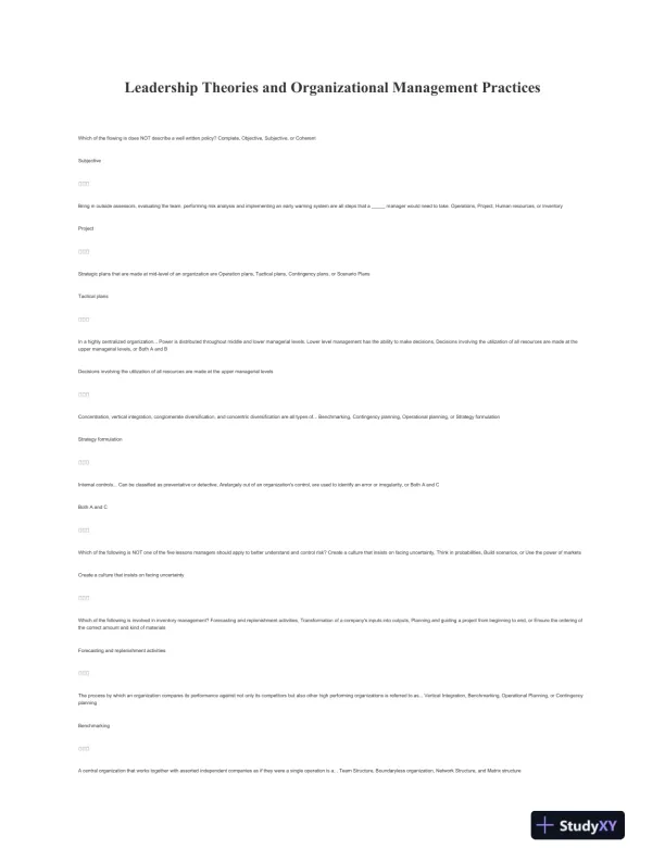 Leadership Theories and Organizational Management Practices - Page 1 preview image