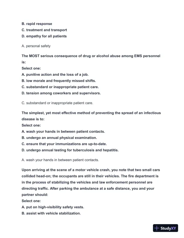 2024-2025 West Coast EMT Block Exam #1 with Answers (222 Solved Questions) - Page 10 preview image