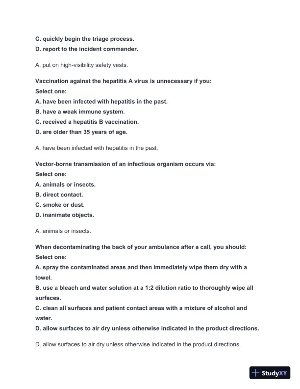 2024-2025 West Coast EMT Block Exam #1 with Answers (222 Solved Questions) - Page 11 preview image
