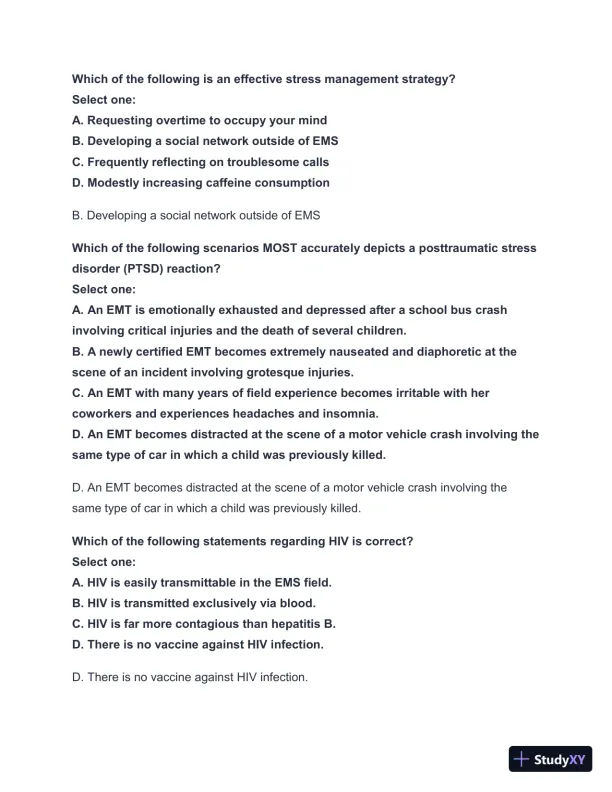 2024-2025 West Coast EMT Block Exam #1 with Answers (222 Solved Questions) - Page 12 preview image