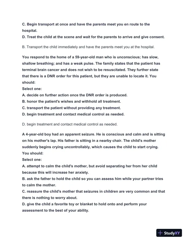 2024-2025 West Coast EMT Block Exam #1 with Answers (222 Solved Questions) - Page 20 preview image