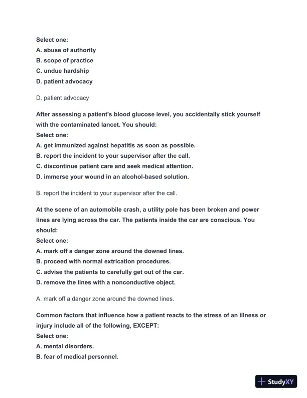 2024-2025 West Coast EMT Block Exam #1 with Answers (222 Solved Questions) - Page 8 preview image