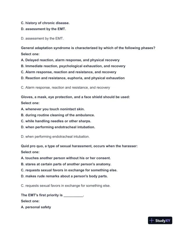 2024-2025 West Coast EMT Block Exam #1 with Answers (222 Solved Questions) - Page 9 preview image