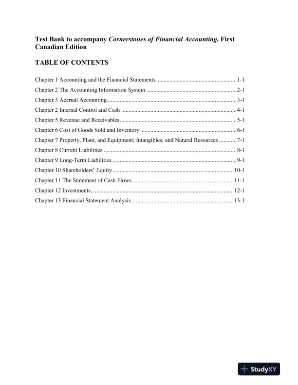 Cornerstones Of Financial Accounting, First Canadian Edition Test Bank - Page 1 preview image