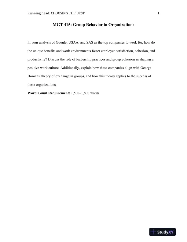 MGT 415: Group Behavior in Organizations - Page 1 preview image