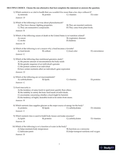 Nutrition And You, 4th Edition Test Bank - Page 1 preview image
