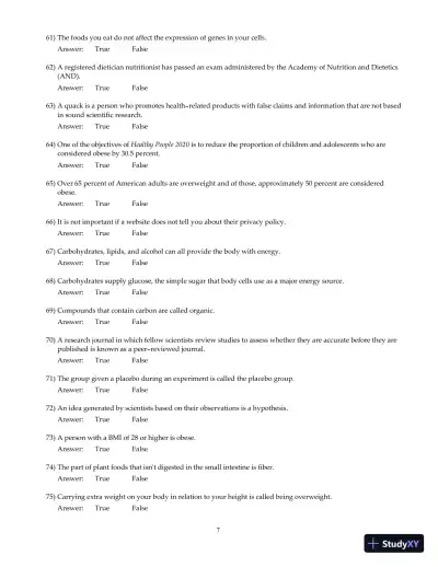 Nutrition And You, 4th Edition Test Bank - Page 8 preview image