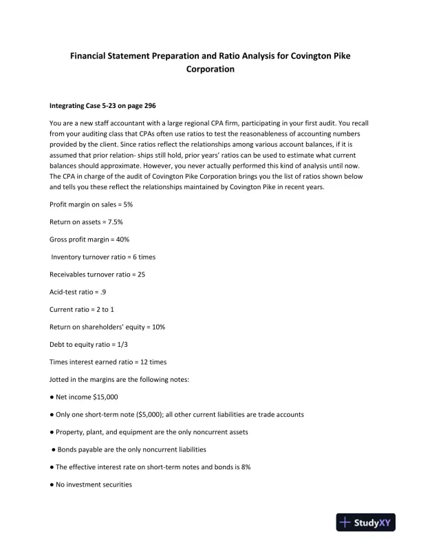Financial Statement Preparation and Ratio Analysis for Covington Pike Corporation - Page 1 preview image