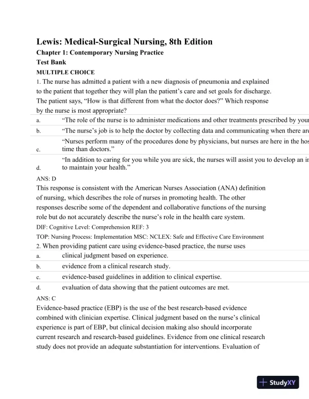 Test Bank For Medical-Surgical Nursing: Assessment and Management of Clinical Problems, 8th Edition - Page 1 preview image