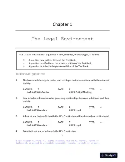 Business Law Today, Standard Edition, 9th Edition Test Bank - Page 1 preview image
