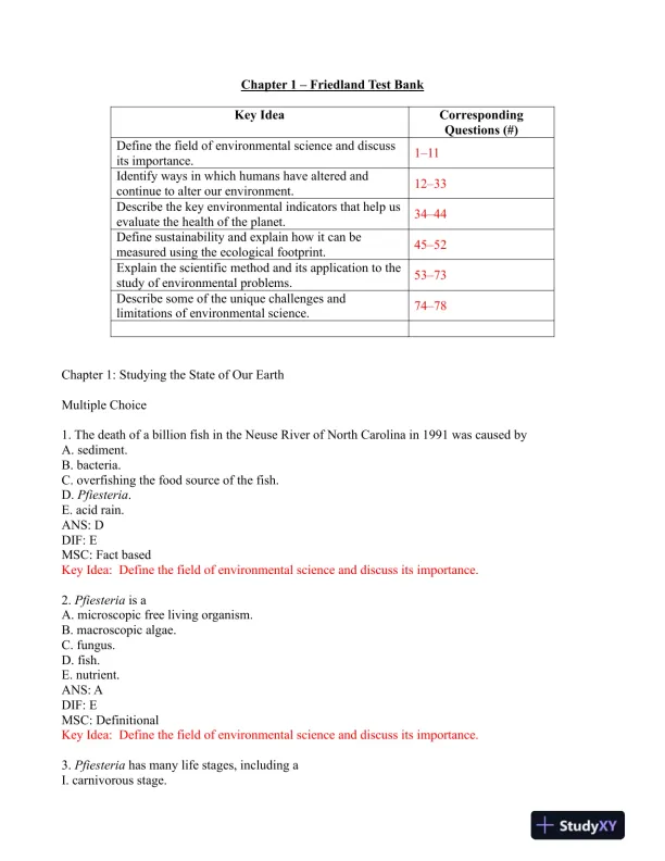 Environmental Science: Foundations and Applications 1st Edition Test Bank - Page 1 preview image