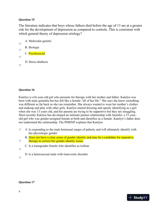 NURS6660 Walden University Psychology Final Exam With Answers (75 Solved Questions) - Page 10 preview image