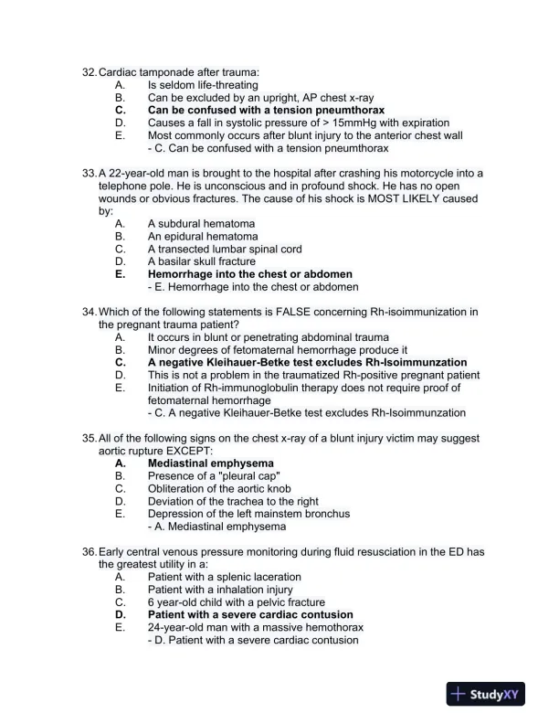 2023 ATLS Clinical analysis Practice Exam With Answers (177 Solved Questions) - Page 10 preview image