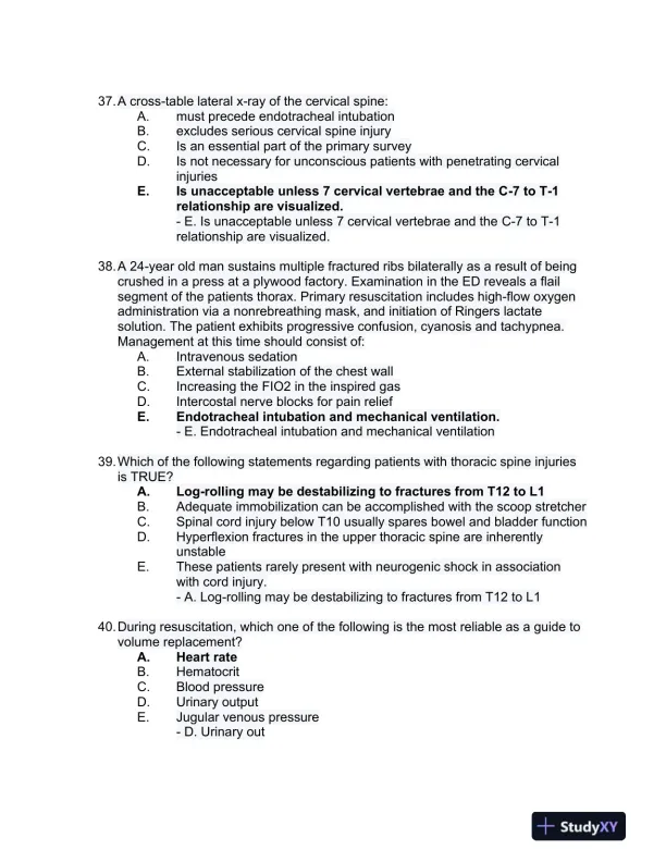 2023 ATLS Clinical analysis Practice Exam With Answers (177 Solved Questions) - Page 11 preview image