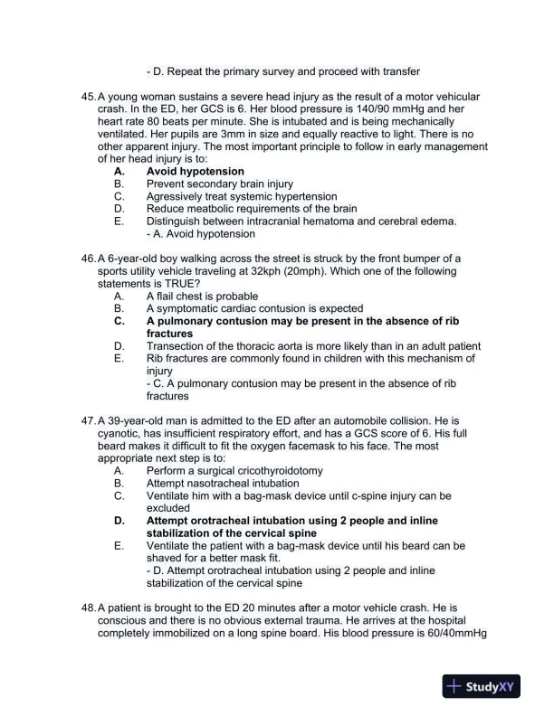 2023 ATLS Clinical analysis Practice Exam With Answers (177 Solved Questions) - Page 13 preview image
