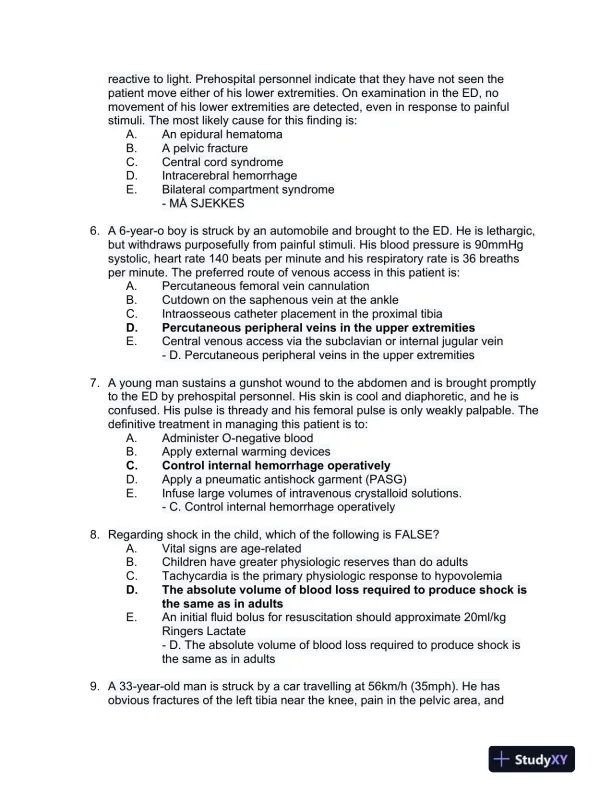 2023 ATLS Clinical analysis Practice Exam With Answers (177 Solved Questions) - Page 3 preview image