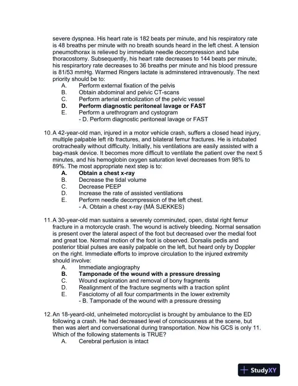 2023 ATLS Clinical analysis Practice Exam With Answers (177 Solved Questions) - Page 4 preview image