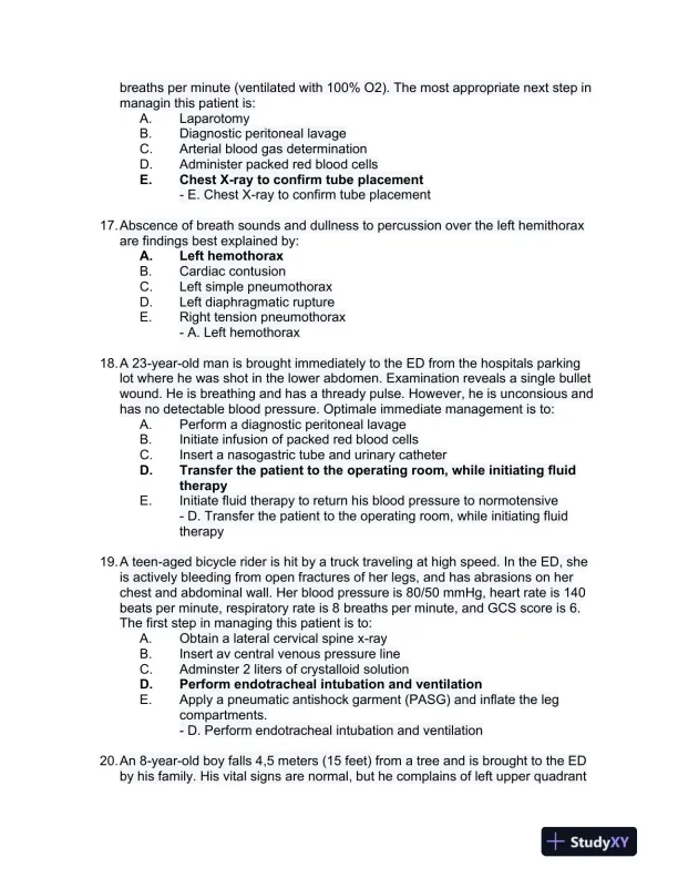 2023 ATLS Clinical analysis Practice Exam With Answers (177 Solved Questions) - Page 6 preview image