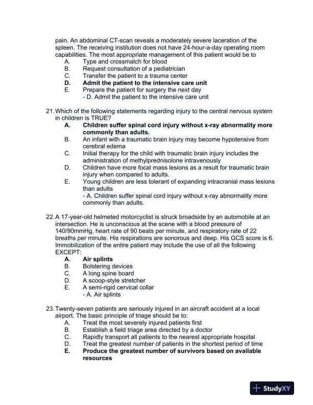 2023 ATLS Clinical analysis Practice Exam With Answers (177 Solved Questions) - Page 7 preview image