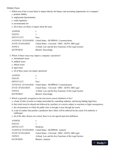 Test Bank For The Legal Environment Of Business, 12th Edition - Page 1 preview image