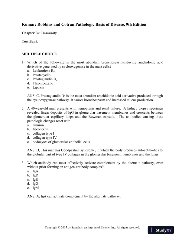 Robbins and Cotran Pathologic Basis of Disease (Robbins Pathology) 9th Edition Test Bank - Page 16 preview image