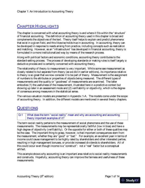 Solution Manual for Accounting Theory: Conceptual Issues in a Political and Economic Environment, 9th Edition - Page 1 preview image