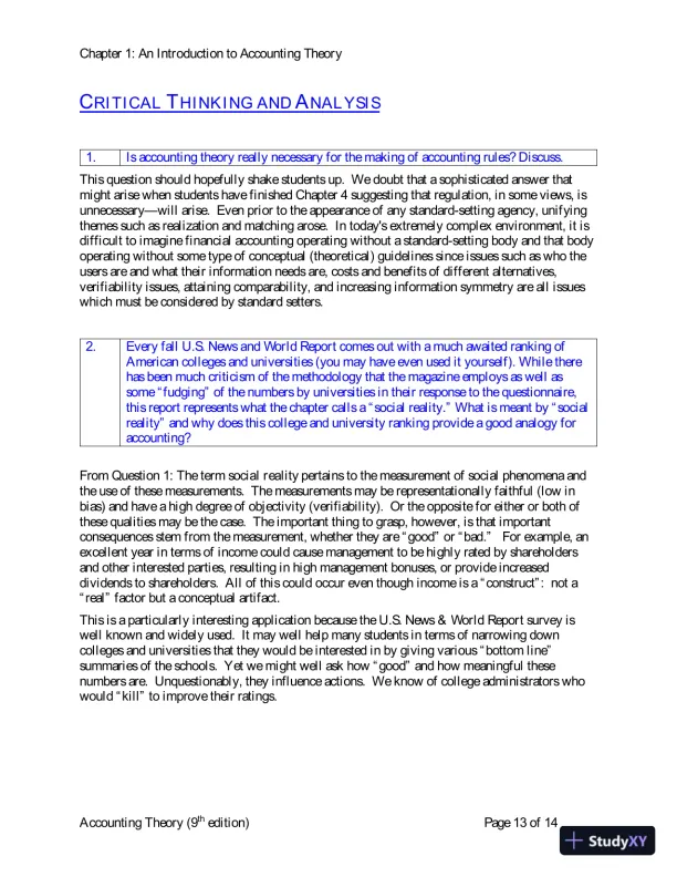 Solution Manual for Accounting Theory: Conceptual Issues in a Political and Economic Environment, 9th Edition - Page 14 preview image
