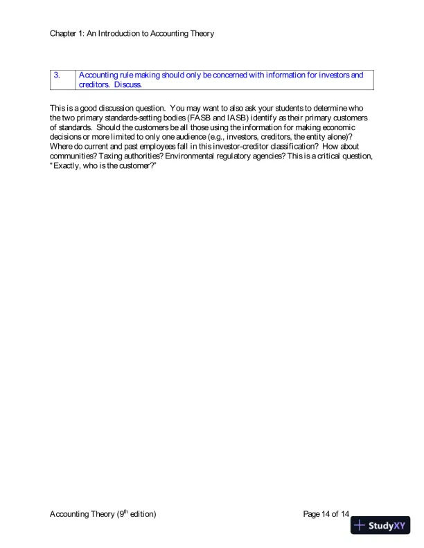 Solution Manual for Accounting Theory: Conceptual Issues in a Political and Economic Environment, 9th Edition - Page 15 preview image