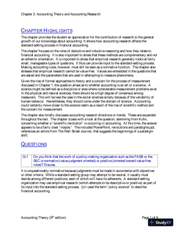 Solution Manual for Accounting Theory: Conceptual Issues in a Political and Economic Environment, 9th Edition - Page 16 preview image