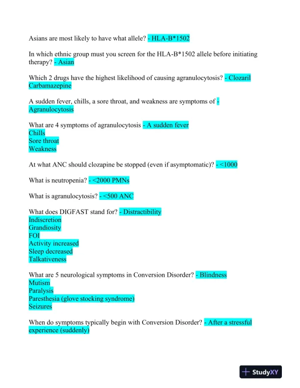 2023 LMR Mental Health PMHNP Certification Review Exam With Answers (520 Solved Questions) - Page 10 preview image