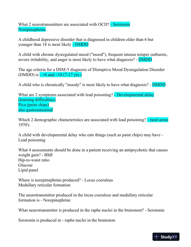 2023 LMR Mental Health PMHNP Certification Review Exam With Answers (520 Solved Questions) - Page 15 preview image