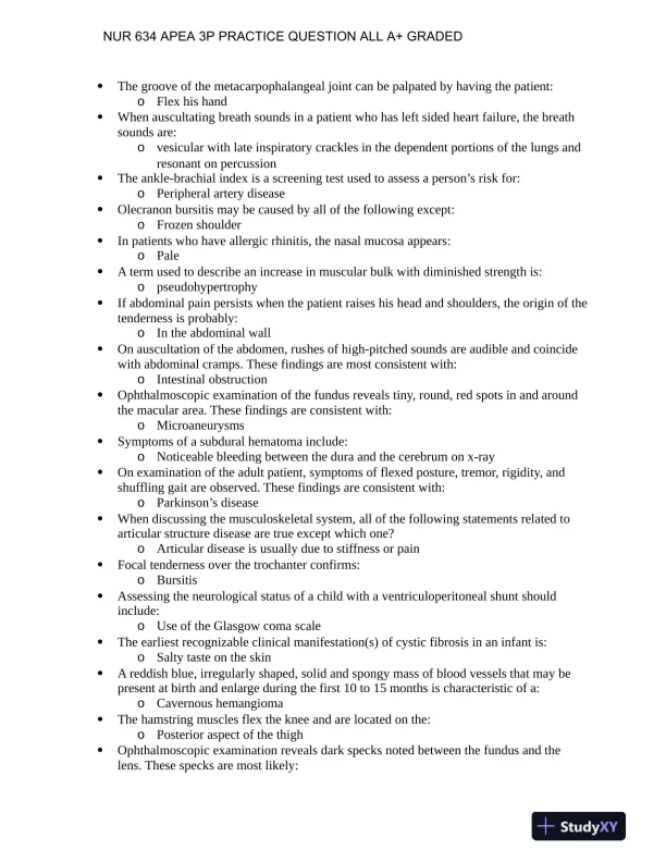 NUR634 Anatomy and Physiology 3P Practice Question With Answers (619 Solved Questions) - Page 1 preview image