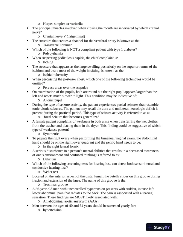 NUR634 Anatomy and Physiology 3P Practice Question With Answers (619 Solved Questions) - Page 4 preview image