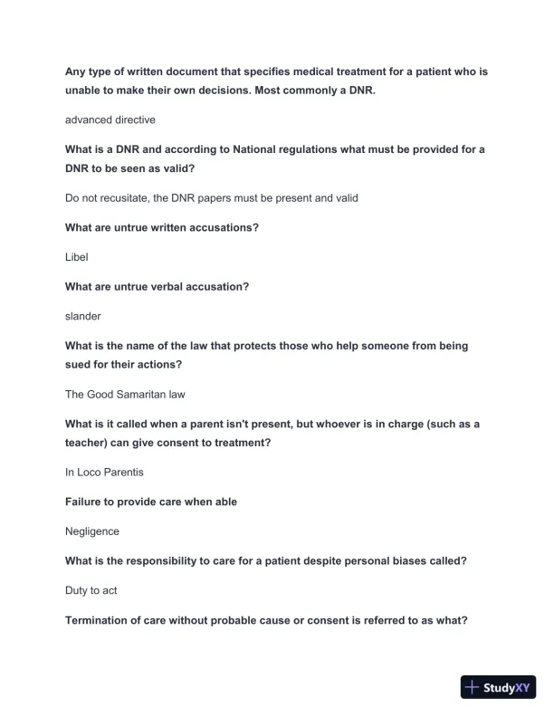 West Coast EMT Block 1 Practice Exam with Answers (190 Solved Questions) - Page 7 preview image