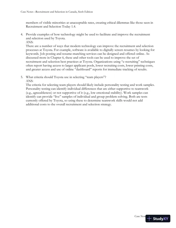 Recruitment and Selection in Canada 6th Edition Solution Manual - Page 4 preview image