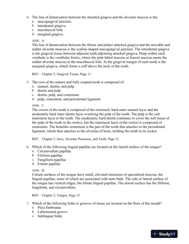 Illustrated Dental Embryology, Histology, and Anatomy 4th Edition Test Bank - Page 11 preview image