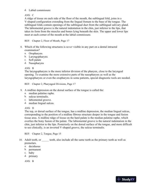 Illustrated Dental Embryology, Histology, and Anatomy 4th Edition Test Bank - Page 12 preview image