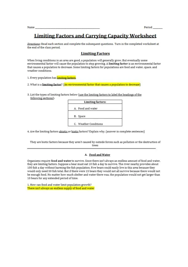 Understanding Limiting Factors and Carrying Capaci - Page 1 preview image