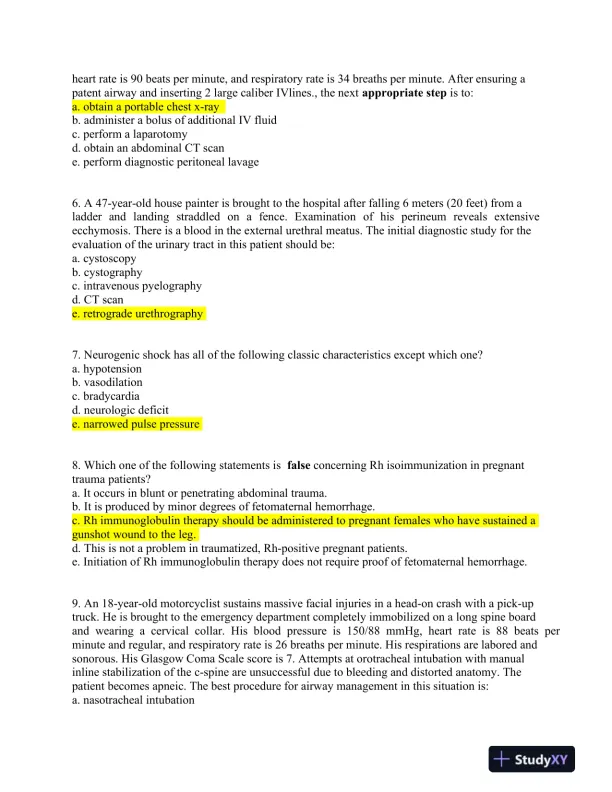 ATLS Nursing Diagnosis Post Test With Answers (40 Solved Questions) - Page 4 preview image