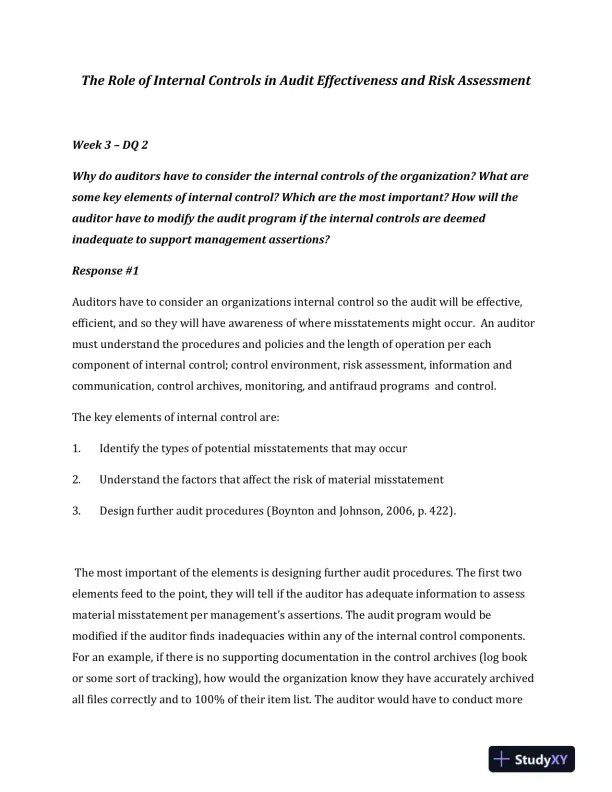 The Role of Internal Controls in Audit Effectiveness and Risk Assessment - Page 1 preview image