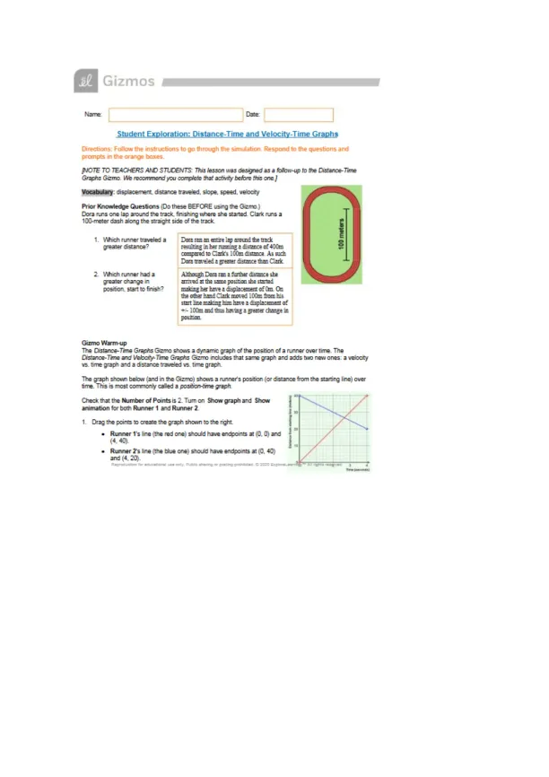 Distance Time Velocity Gizmo Handout-2 - Page 1 preview image