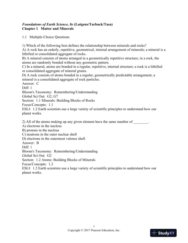 Foundations of Earth Science 8th Edition Test Bank - Page 1 preview image