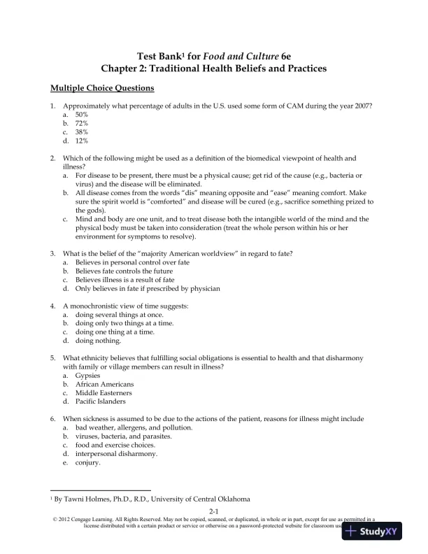 Food and Culture 6th Edition Test Bank - Page 11 preview image