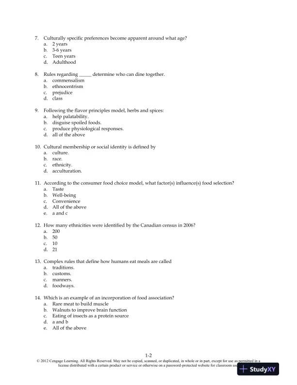 Food and Culture 6th Edition Test Bank - Page 3 preview image