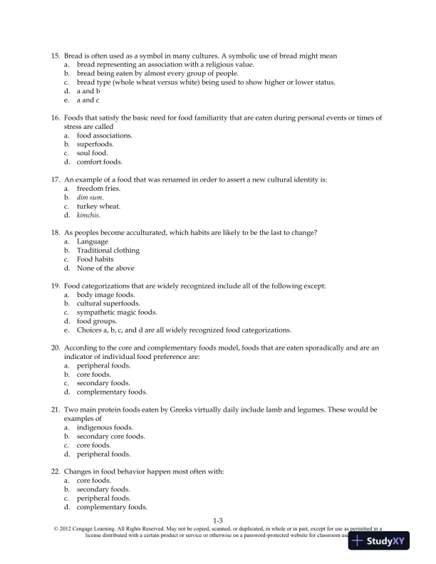 Food and Culture 6th Edition Test Bank - Page 4 preview image