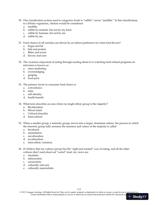 Food and Culture 6th Edition Test Bank - Page 6 preview image